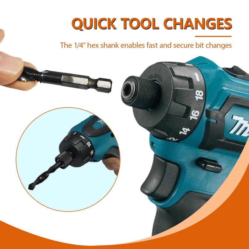 Hymnorq M8 Combination Tap and Drill Bit - TIAIN Coated, M35 Cobalt Steel, 118Â° Split Point, 1.25mm Thread Pitch, 1/4" Hex Shank, Dual Twist Flute, Ideal for Hard Metals - Image 5